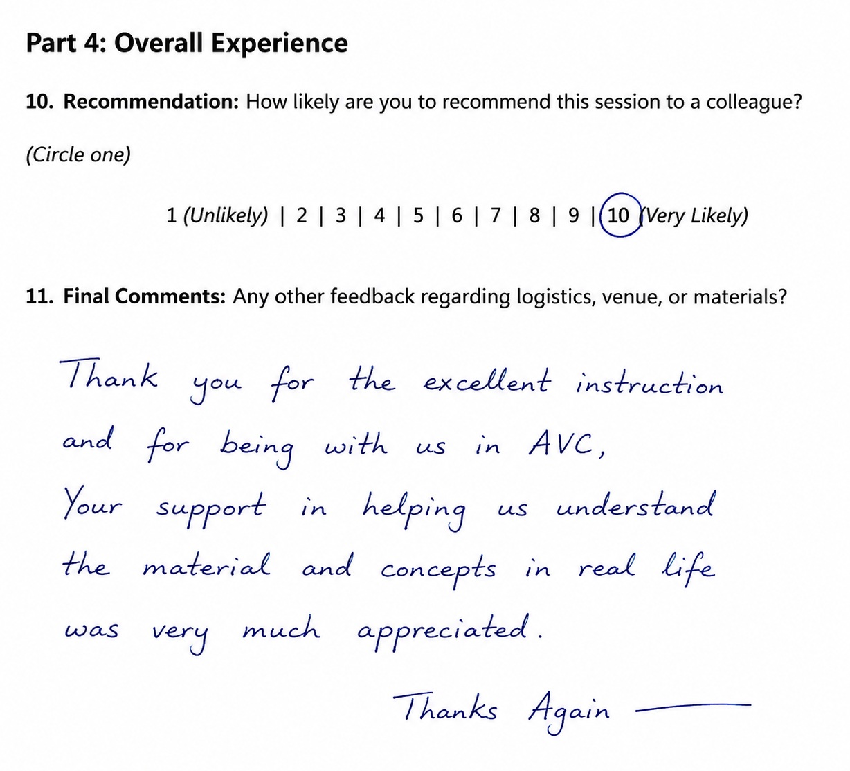 Training feedback